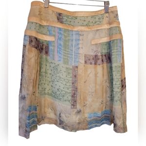 Lapis Silk Abstract Print Skirt M